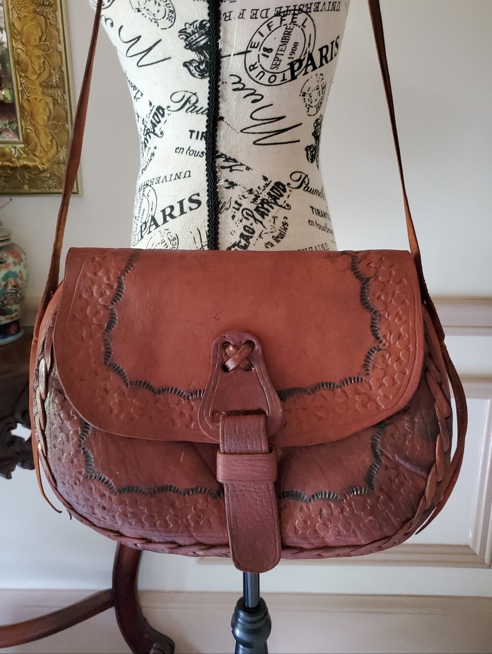 Vintage Hand Tooled Leather Saddle Bag Purse Western Leather Bag